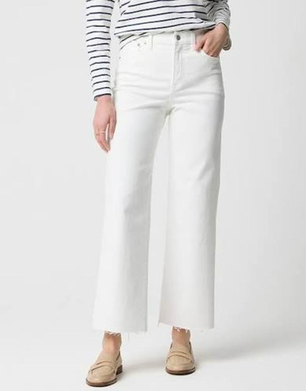 J. Crew All-Day Stretch High Waisted Frayed Wide-Leg Crop Jeans White Petite 27P